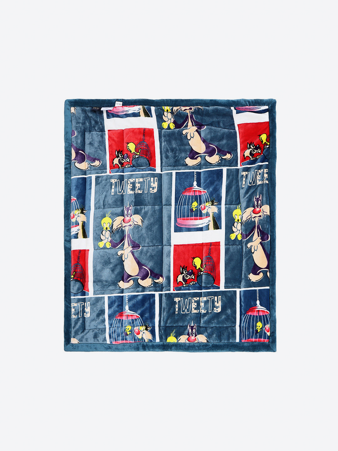 Tweety Bird Print Plush Soft Blue Baby Blanket Set with Matching Comforter, Bedsheet, Neck Pillow, and Bolsters