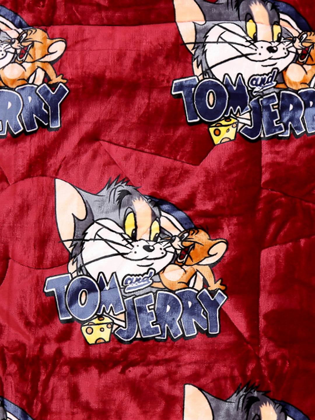 Tom and Jerry Print Velvety Red Baby Blanket Set with Matching Comforter, Bedsheet, Neck Pillow, and Bolsters