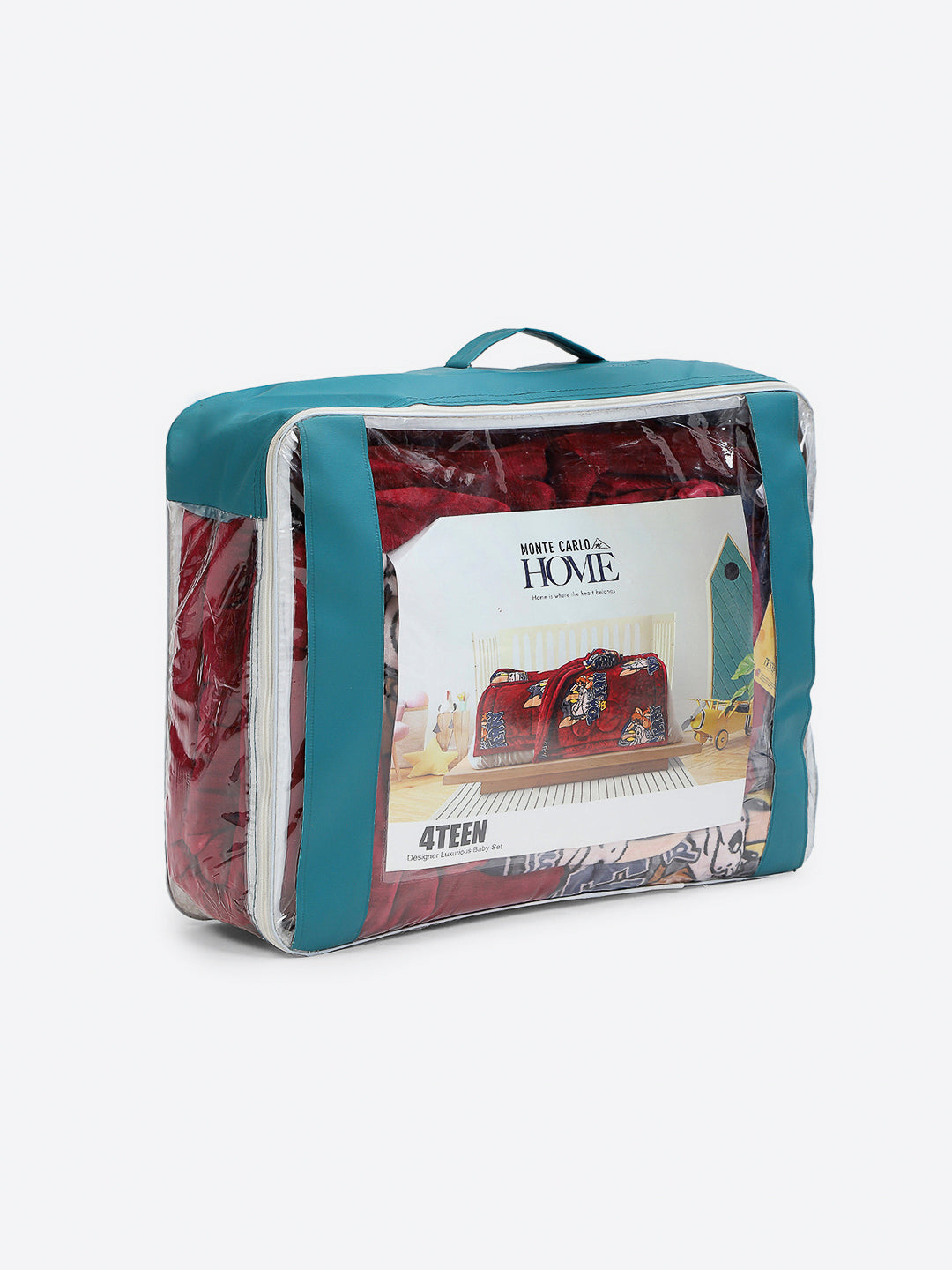 Tom and Jerry Print Velvety Red Baby Blanket Set with Matching Comforter, Bedsheet, Neck Pillow, and Bolsters