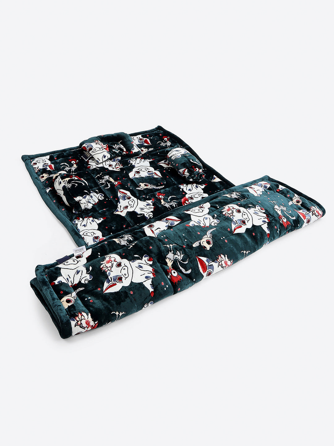 Moana Print Velvety Soft Disney Bottle Green Baby Blanket Set with Matching Comforter, Bedsheet, Neck Pillow, and Bolsters