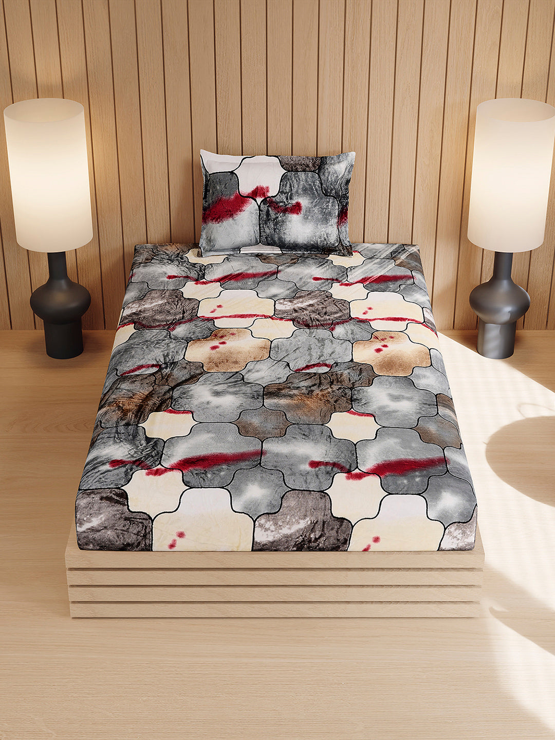 353 GSM 100% Polyester Single Bed 1 Bedsheet with 1 Pillow Cover (Ira)