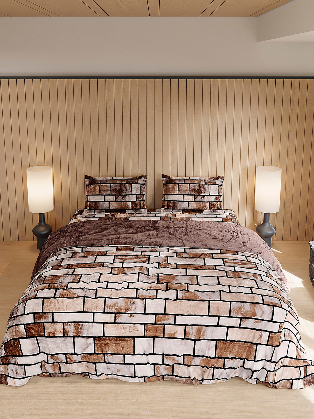 904 GSM 100% Polyester Double Bed 1 Bedsheet, 1 Duvet Cover & 2 Pillow Cover (Meteor 4 Pcs Set)