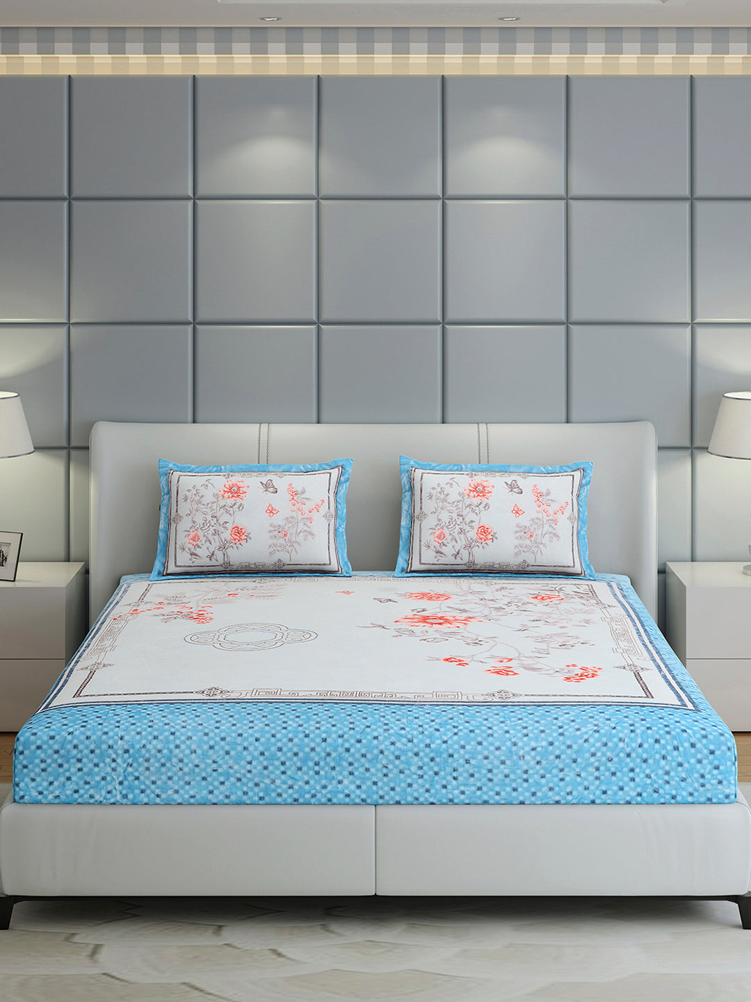 331 GSM 100% Polyester Double Bed 1 Bedsheet with 2 Pillow Cover (Miranda)