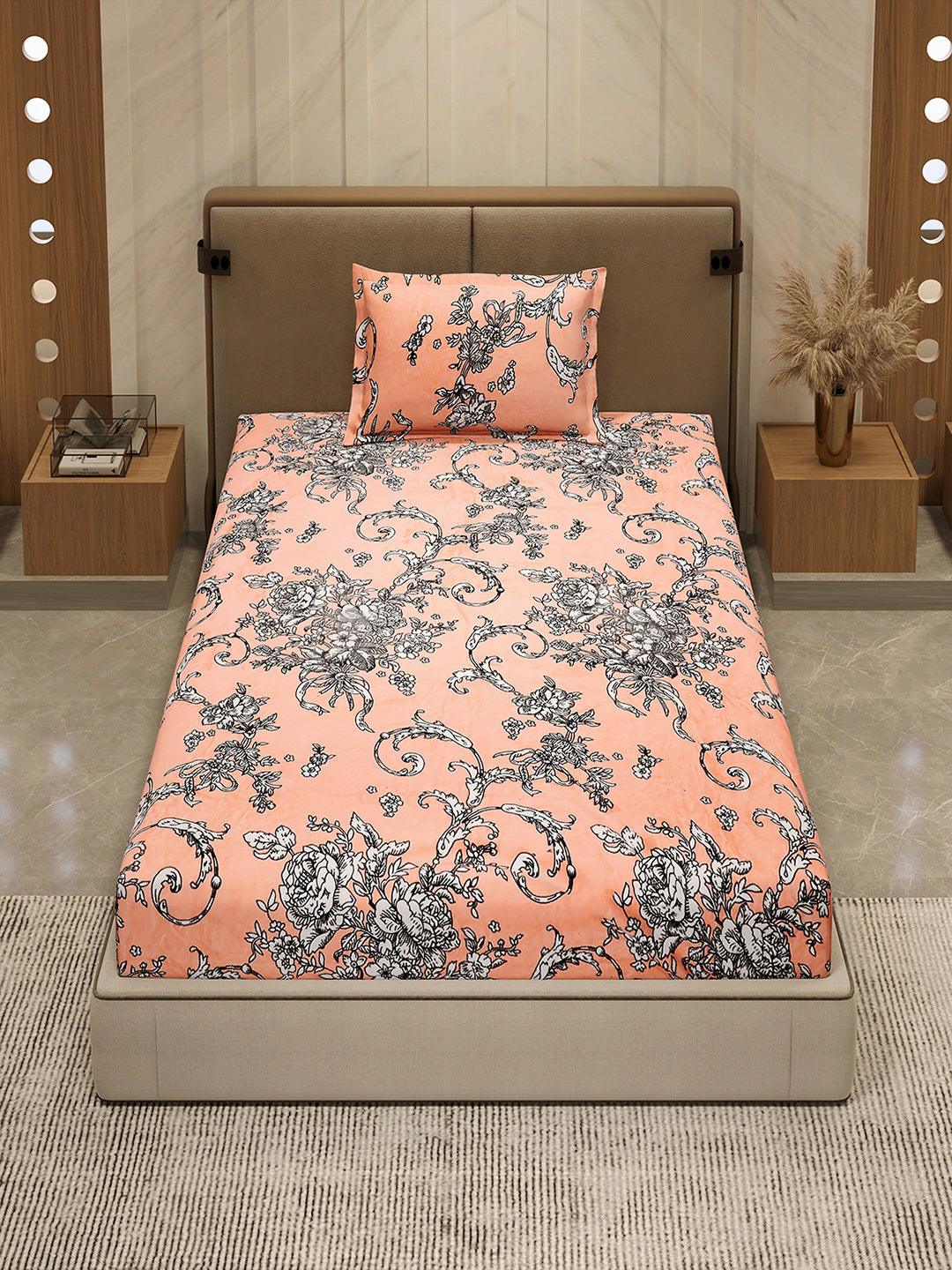 264 GSM 100% Polyester Single Bed 1 Bedsheet with 1 Pillow Cover (Nixie Piece)