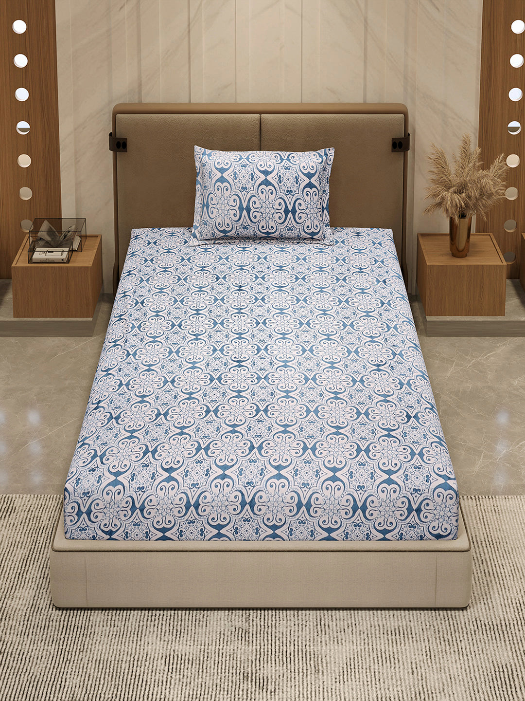 264 GSM 100% Polyester Single Bed 1 Bedsheet with 1 Pillow Cover (Nixie Piece)