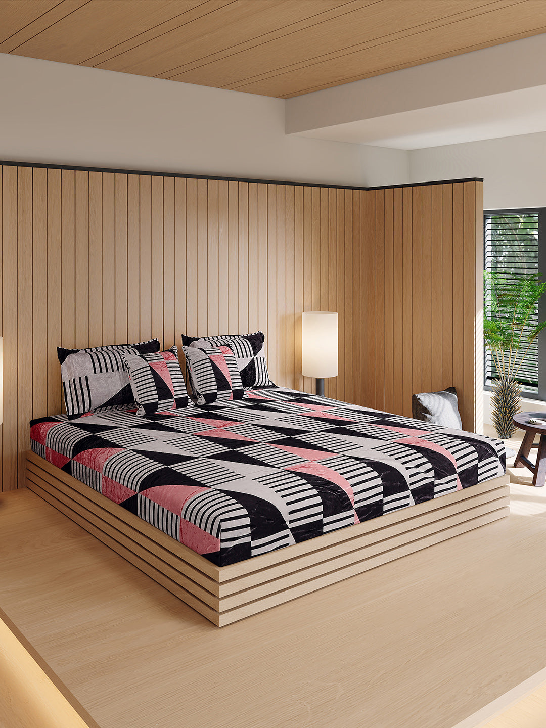 487 GSM 100% Polyester Double Bed 1 Bedsheet, 2 Pillow Cover & 2 Cushion Case (Pristine 4 Pcs Set)