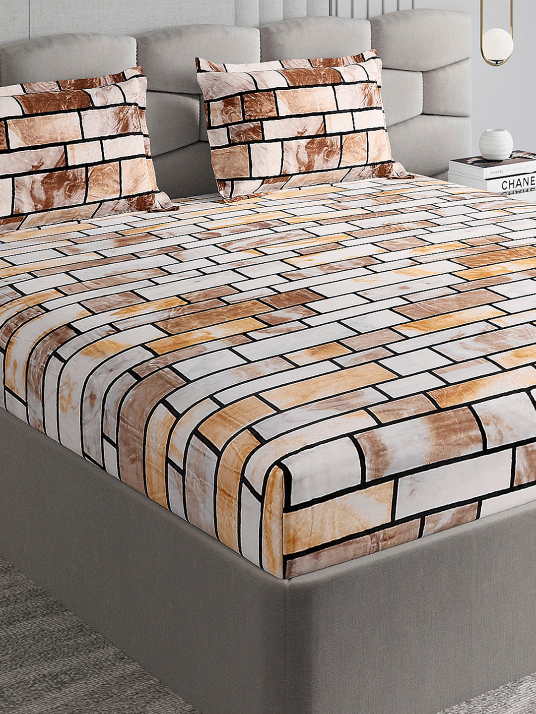 371 GSM 100% Polyester King Bed 1 Bedsheet with 2 Pillow Cover (Rubina King)