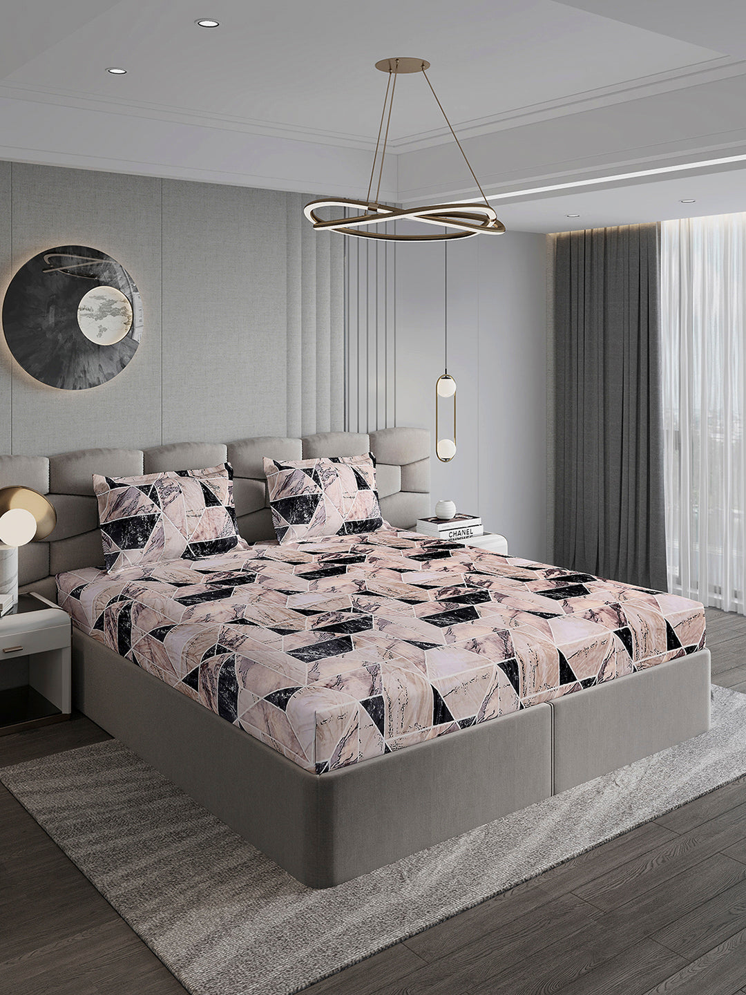 371 GSM 100% Polyester King Bed 1 Bedsheet with 2 Pillow Cover (Rubina King)