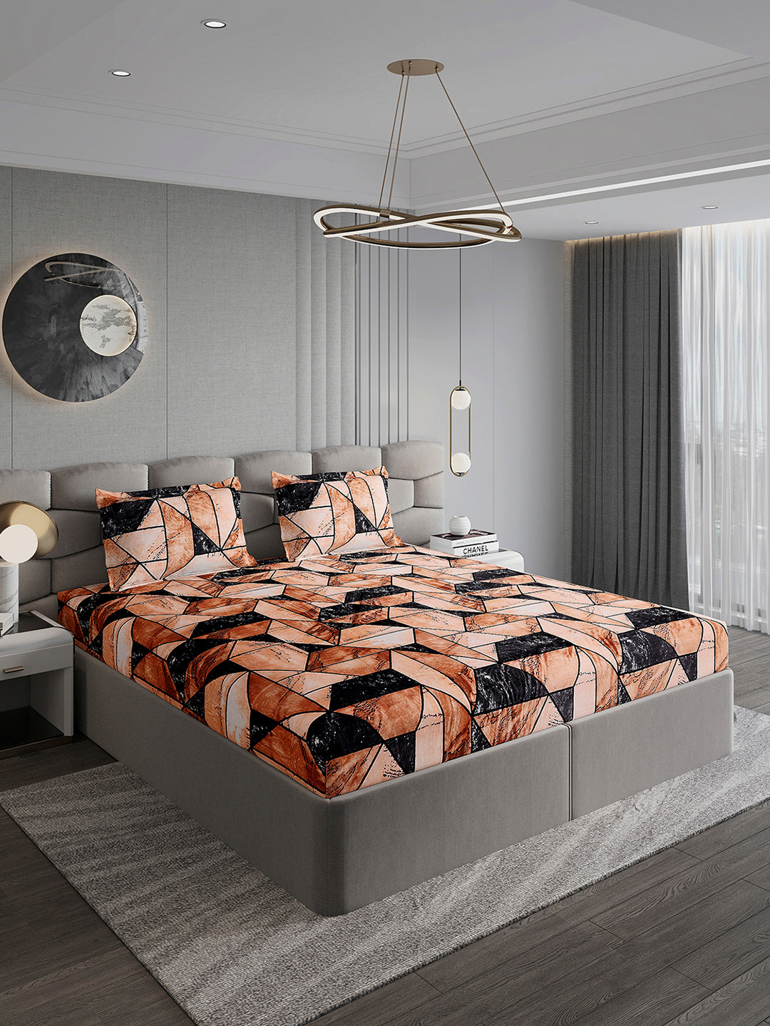 371 GSM 100% Polyester King Bed 1 Bedsheet with 2 Pillow Cover (Rubina King)