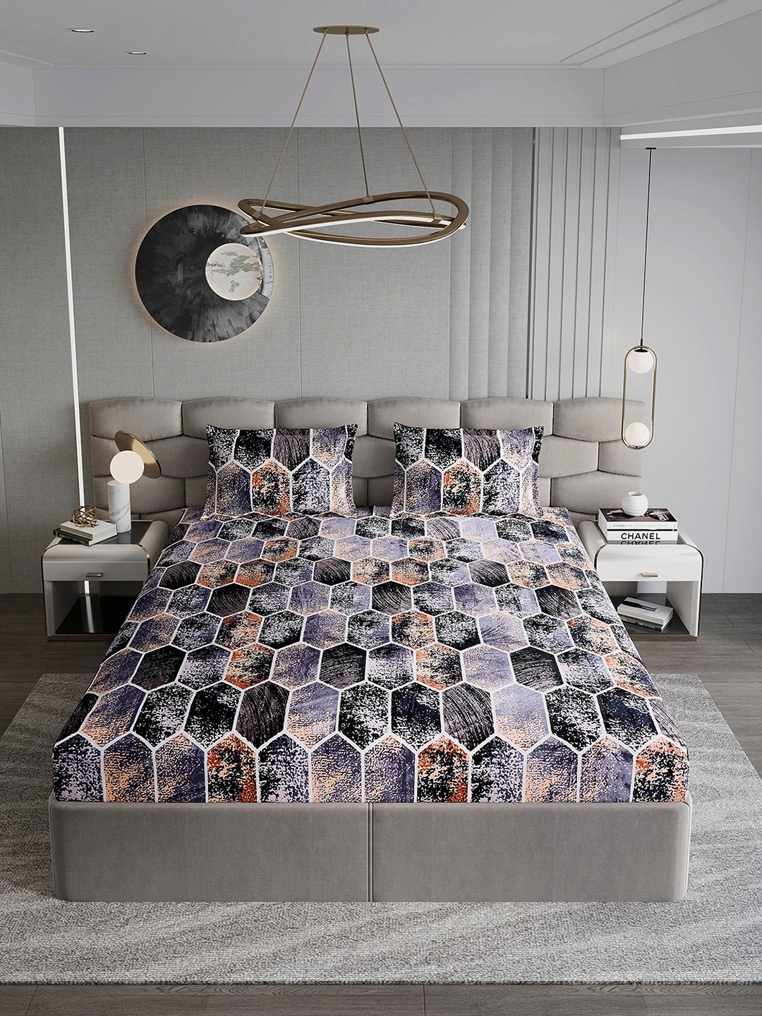 371 GSM 100% Polyester King Bed 1 Bedsheet with 2 Pillow Cover (Rubina King)