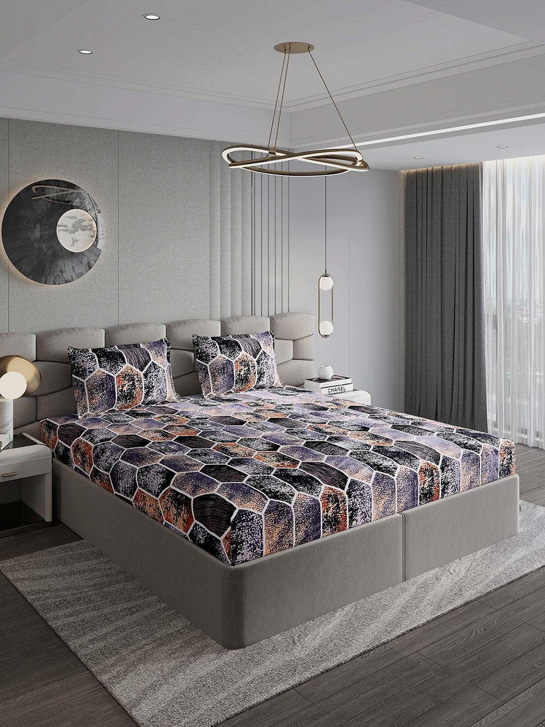 371 GSM 100% Polyester King Bed 1 Bedsheet with 2 Pillow Cover (Rubina King)