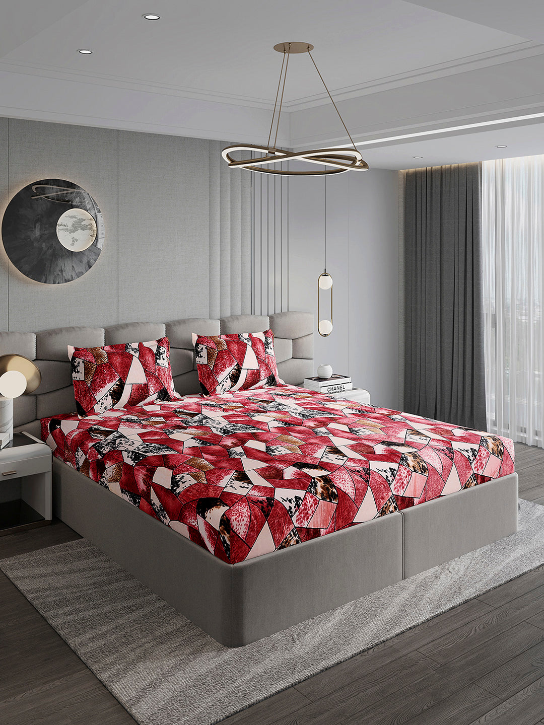 371 GSM 100% Polyester King Bed 1 Bedsheet with 2 Pillow Cover (Rubina King)