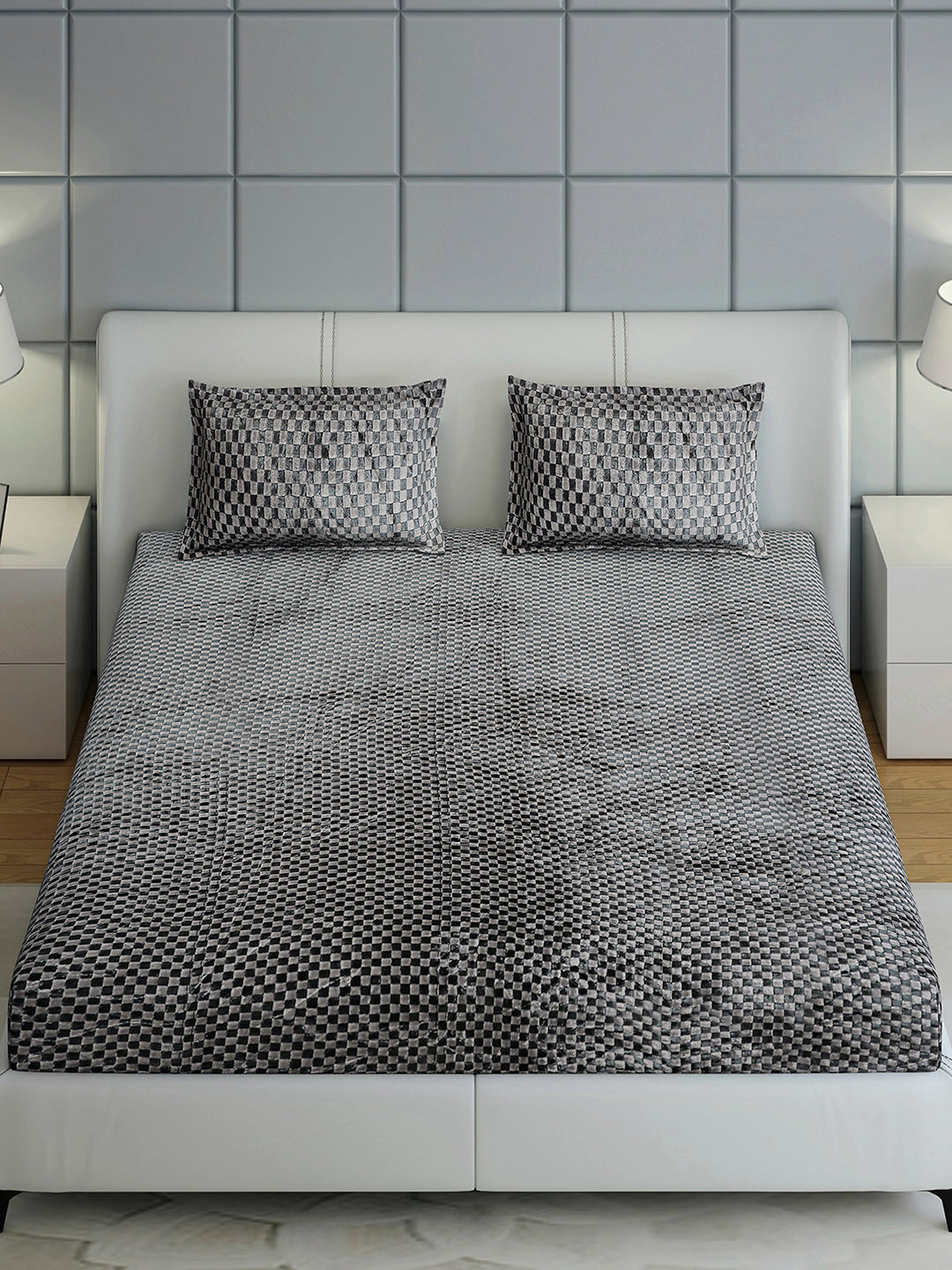 300 GSM 100% Polyester King Bed 1 Bedsheet with 2 Pillow Cover (Seven Seas)