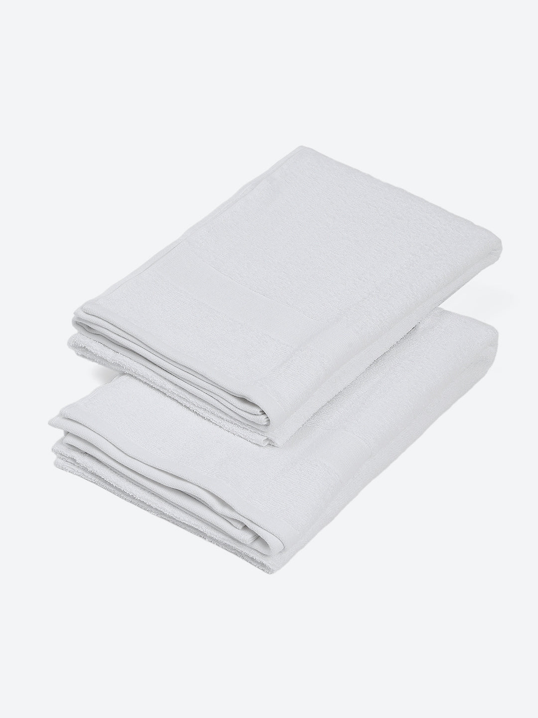 White Cotton Solid 380 GSM Bath Towel 2Pc Set (Albella)