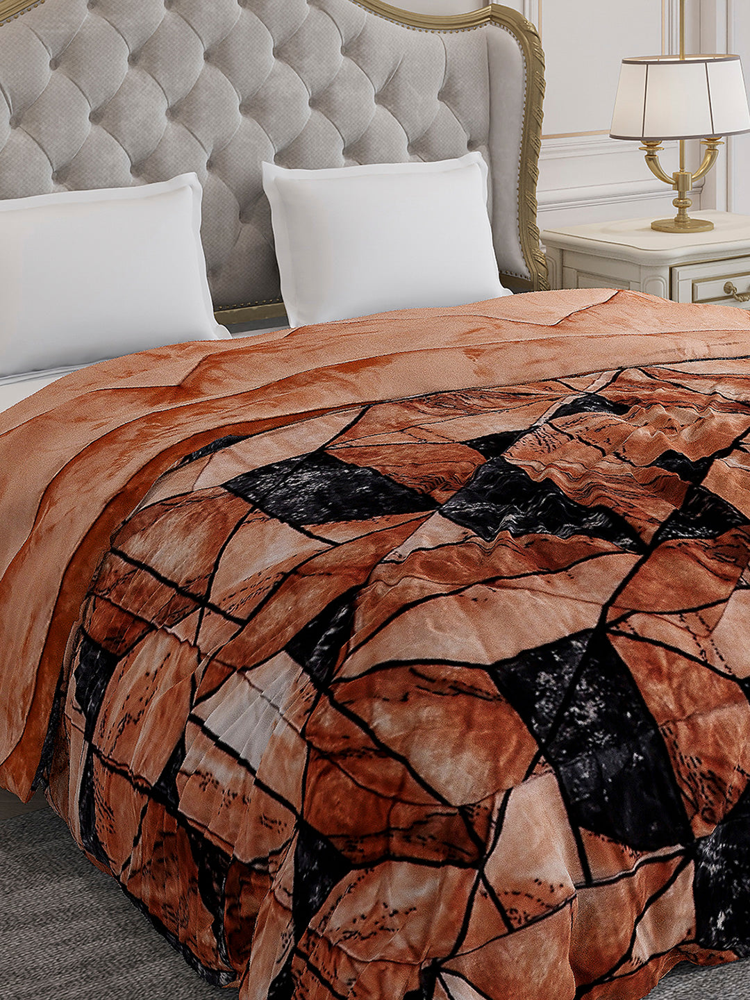 Printed Double Bed 300 GSM Comforter for Mild Winter (Wisdom Gold), Weight 900 gm