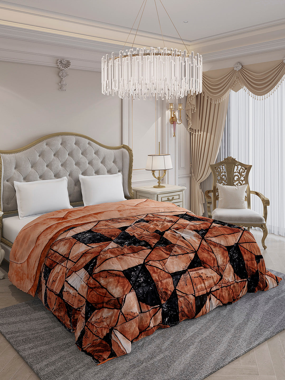 Printed Double Bed 300 GSM Comforter for Mild Winter (Wisdom Gold), Weight 900 gm