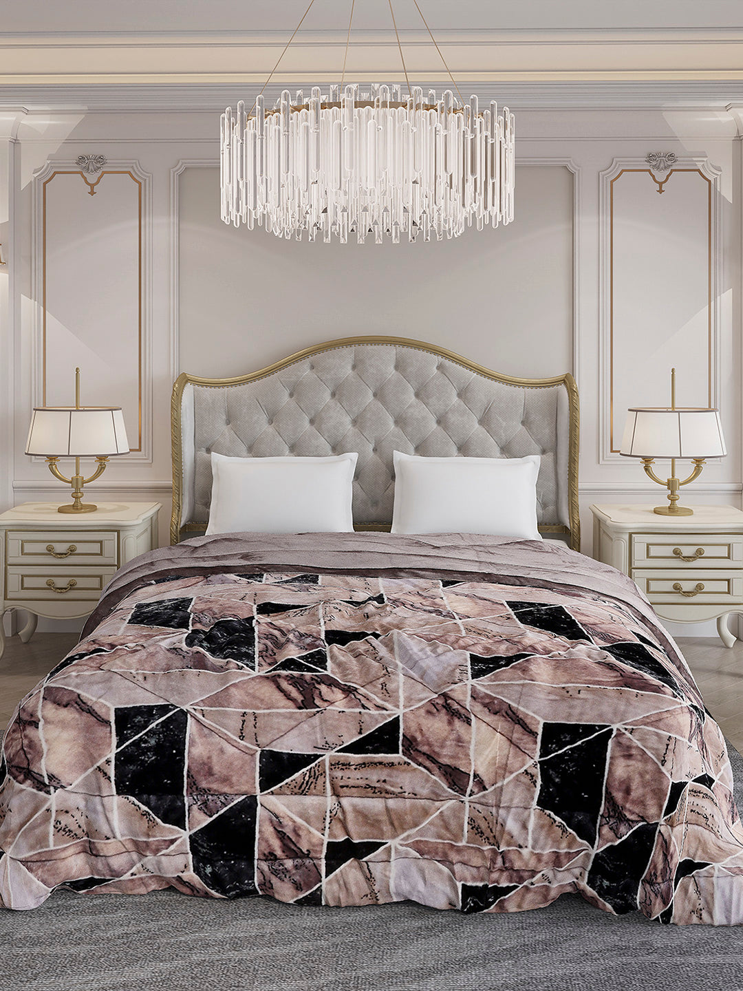 Printed Double Bed 300 GSM Comforter for Mild Winter (Wisdom Gold), Weight 900 gm