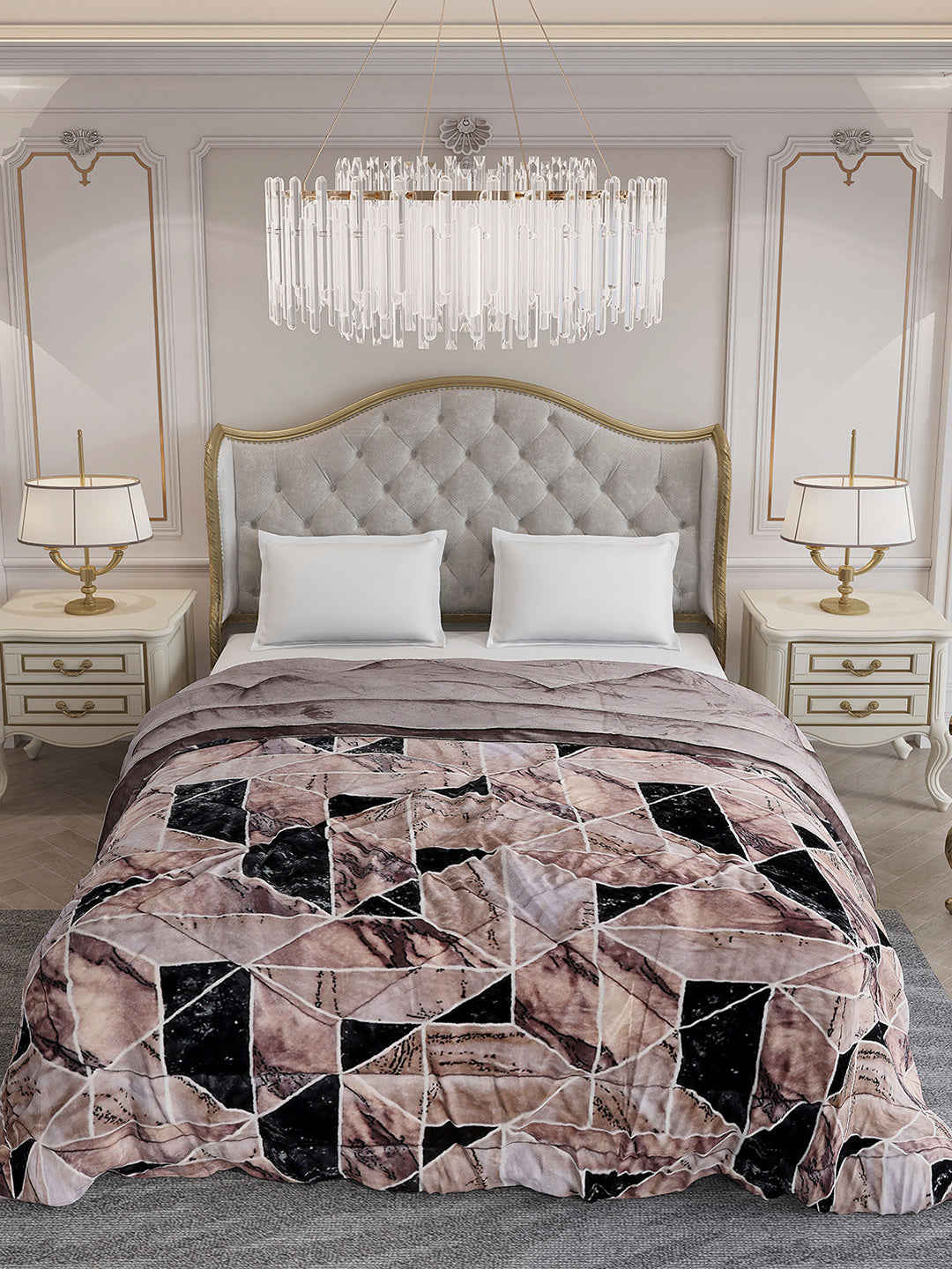 Printed Double Bed 300 GSM Comforter for Mild Winter (Wisdom Gold), Weight 900 gm