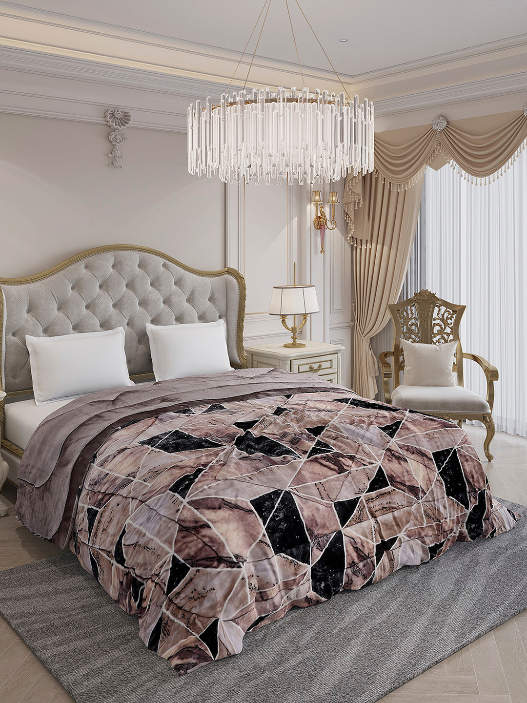 Printed Double Bed 300 GSM Comforter for Mild Winter (Wisdom Gold), Weight 900 gm