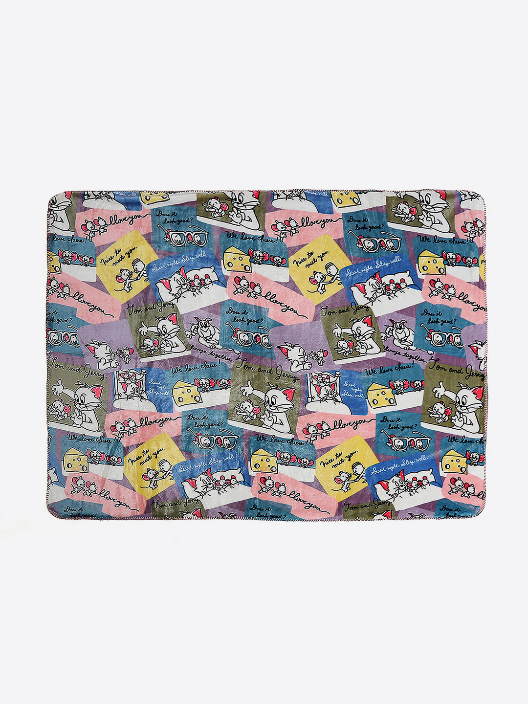 Tom and Jerry Graphic Panels Print Plush Cartoon Network Blue Baby Blanket