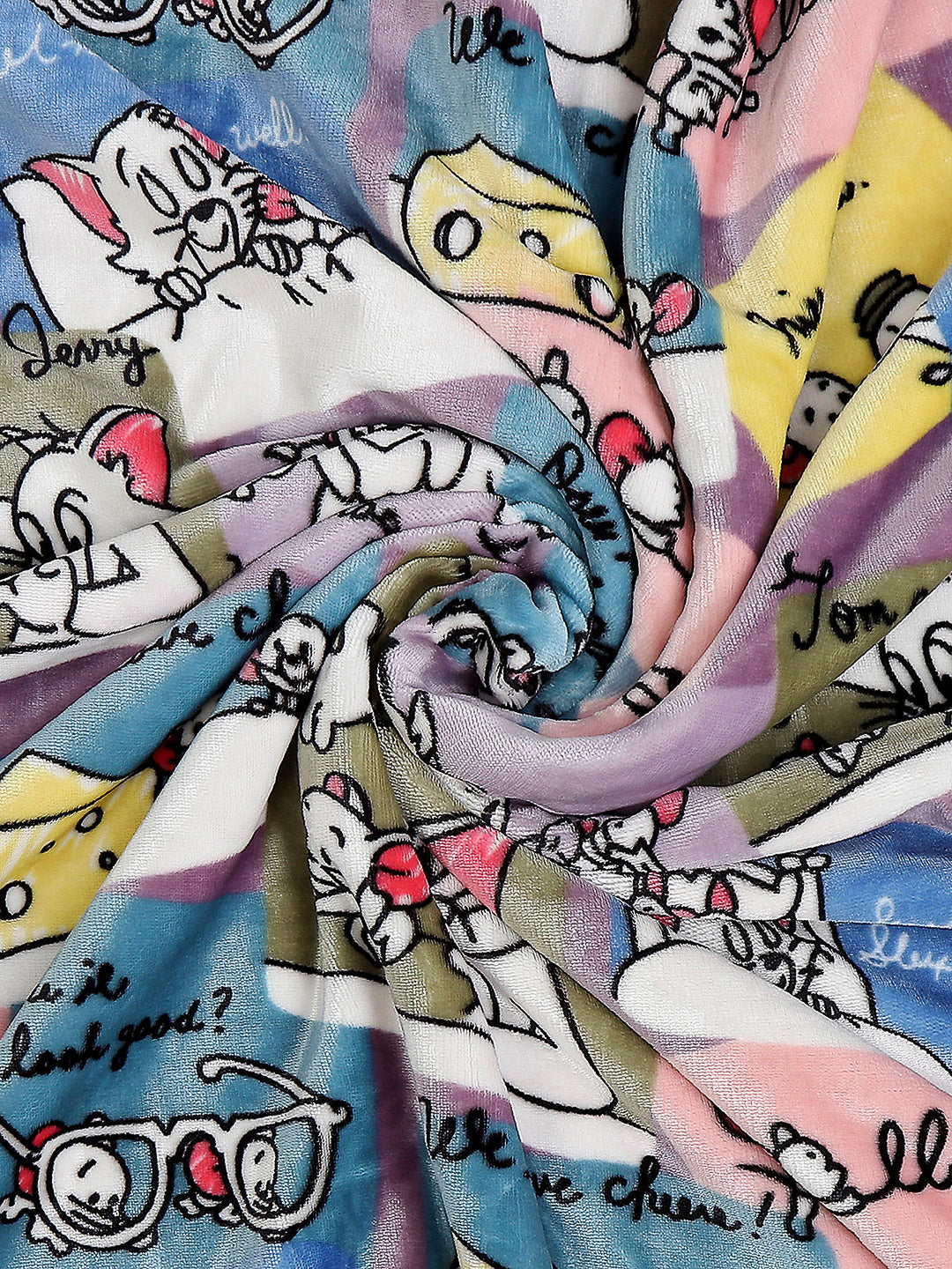 Tom and Jerry Graphic Panels Print Plush Cartoon Network Blue Baby Blanket