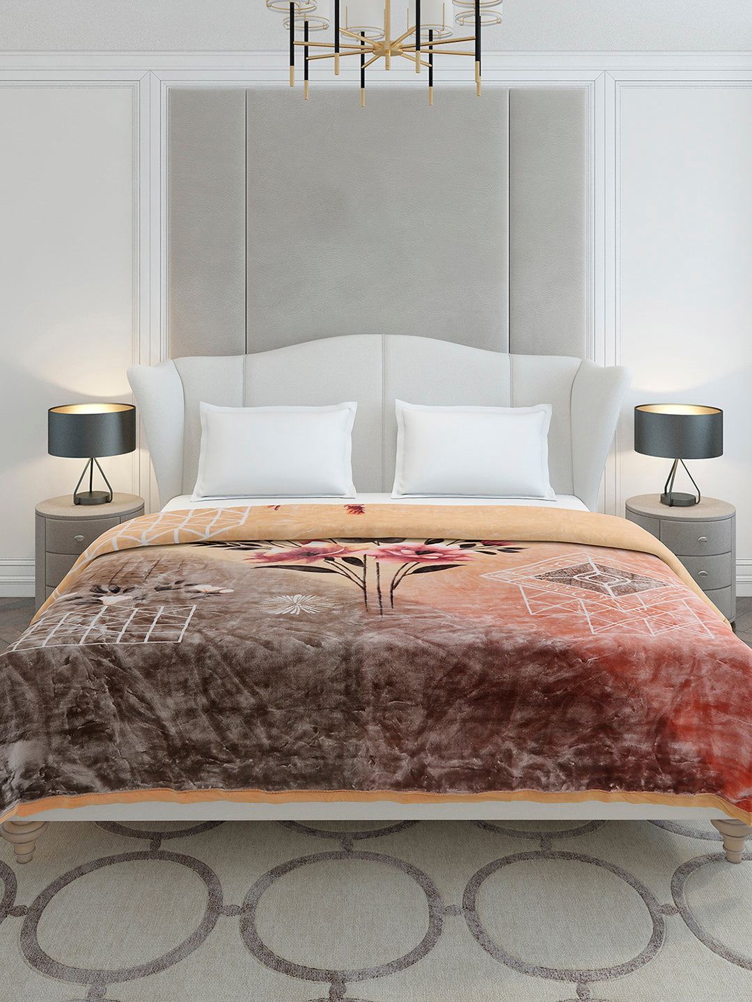 Printed Double Bed 2 Ply, 1136 GSM Embossed Blanket for Heavy Winter - (Commander)