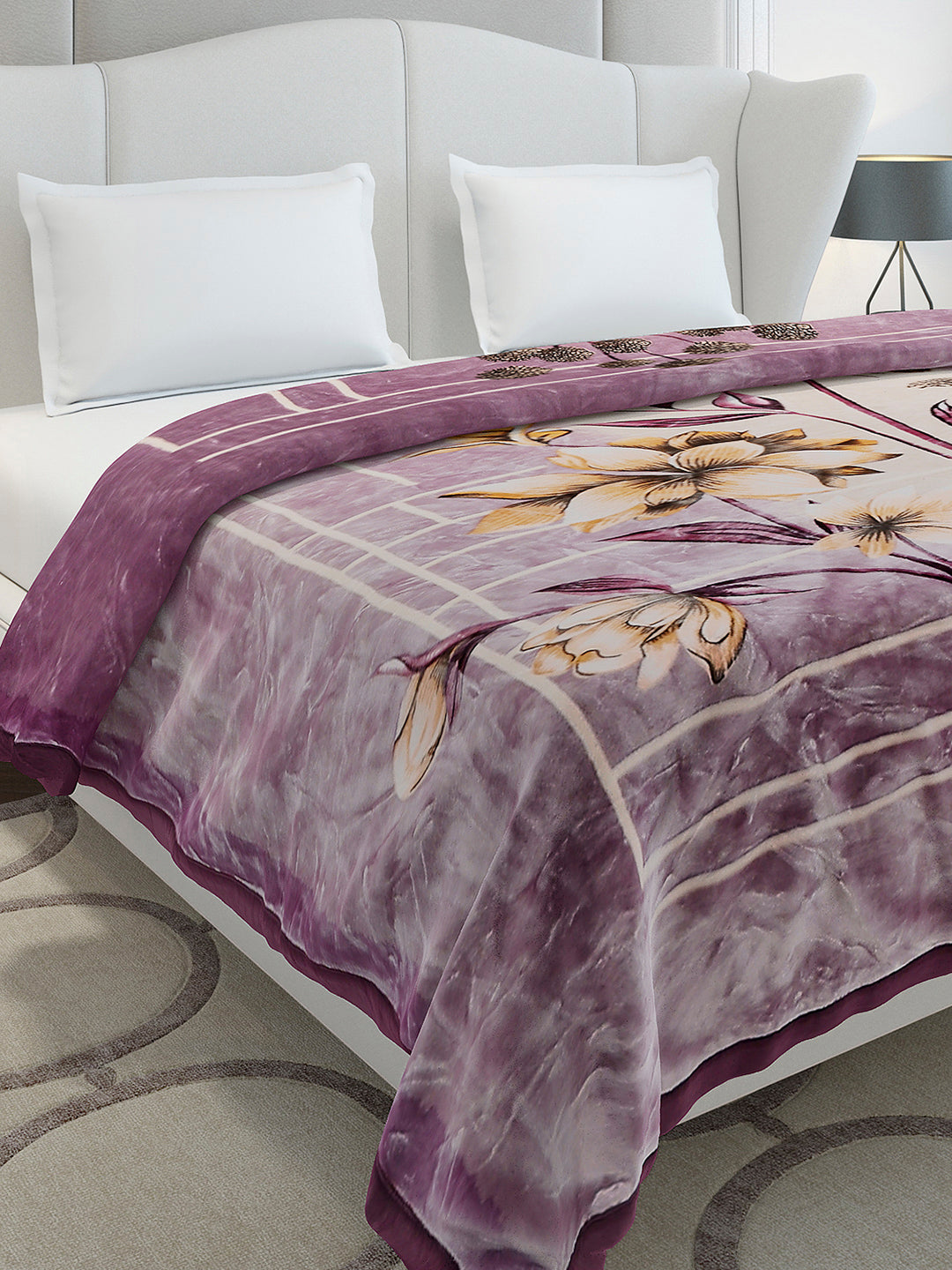 Printed Double Bed 2 Ply, 1136 GSM Embossed Blanket for Heavy Winter - (Commander)