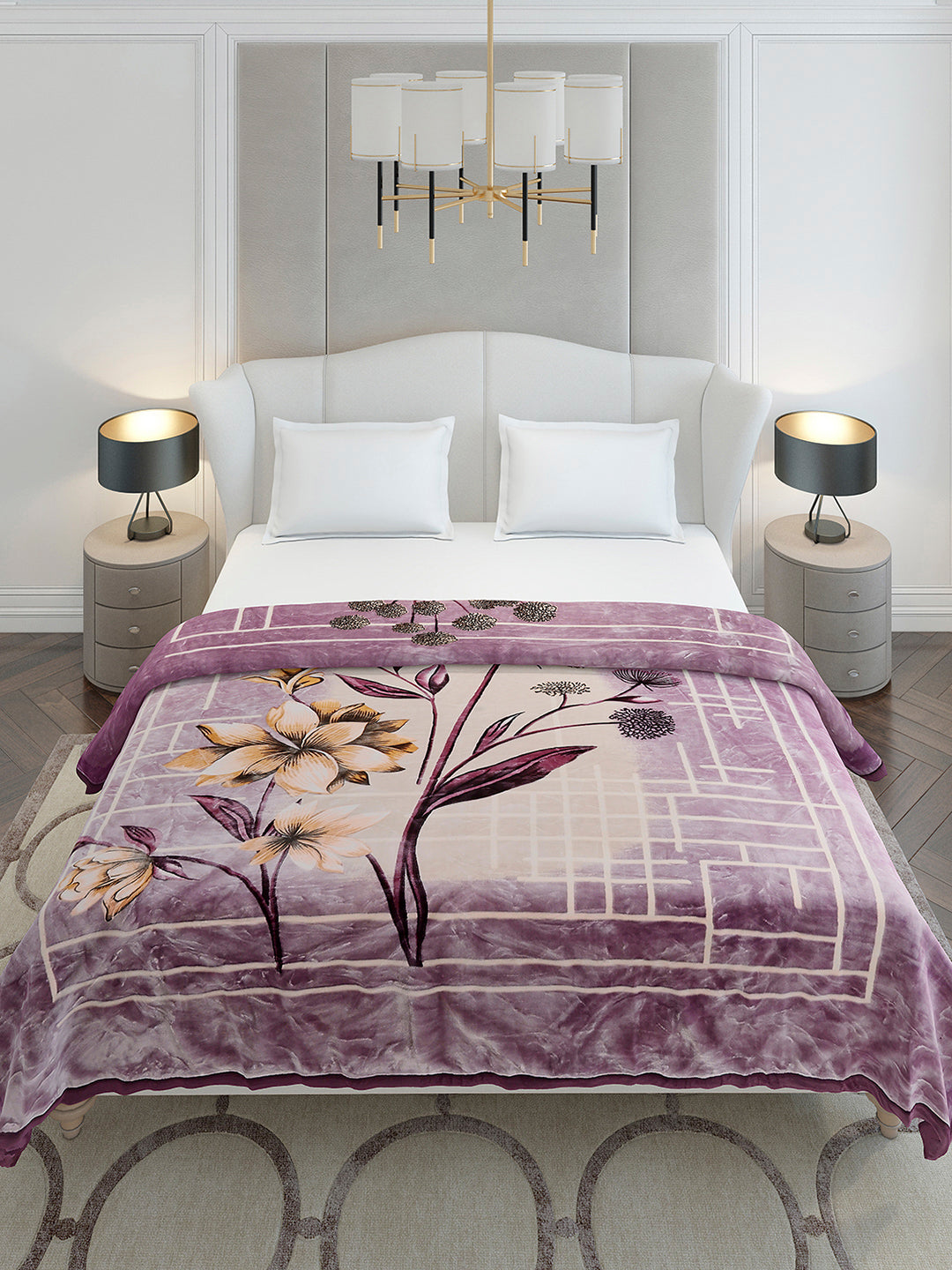 Printed Double Bed 2 Ply, 1136 GSM Embossed Blanket for Heavy Winter - (Commander)