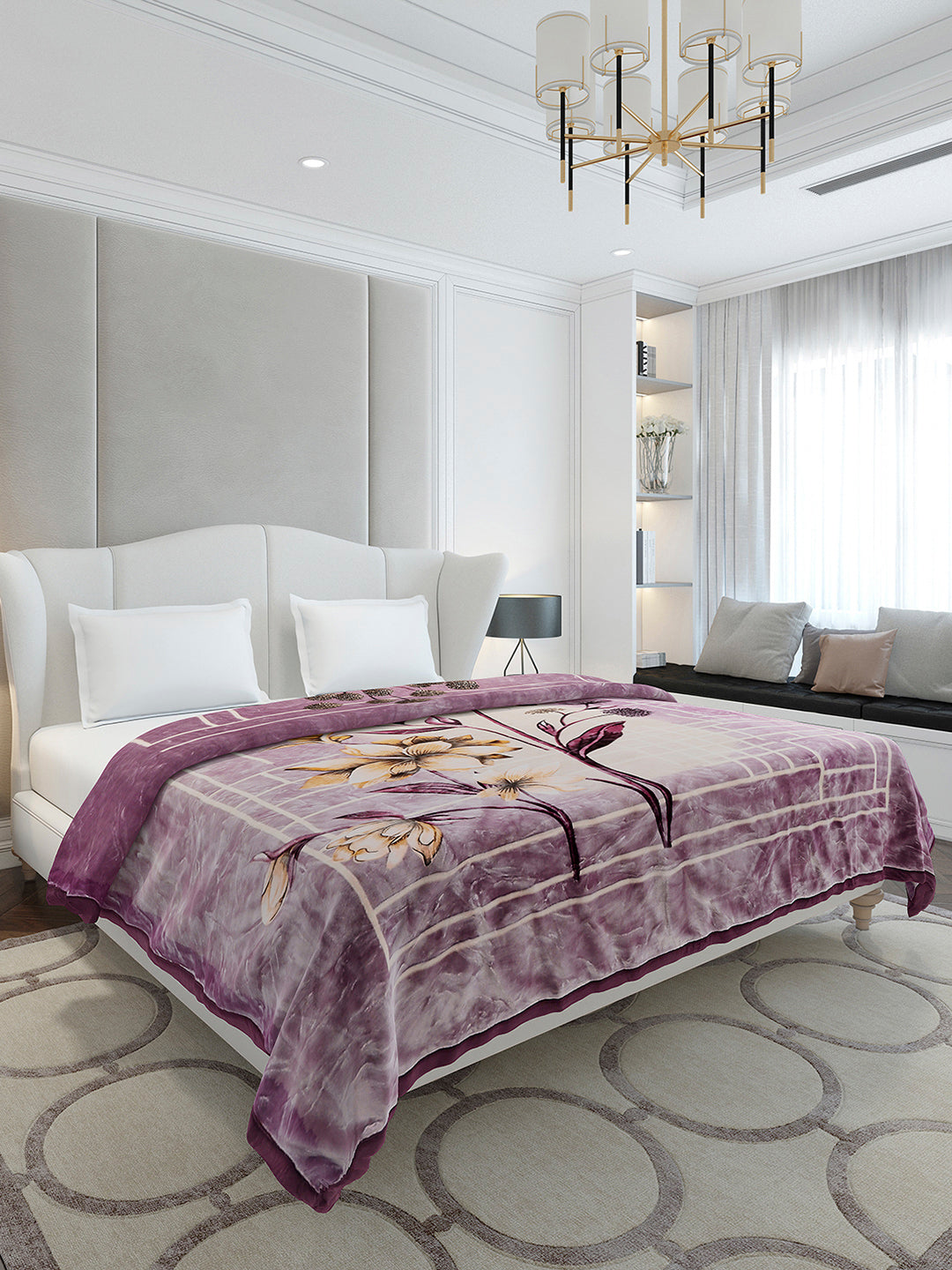 Printed Double Bed 2 Ply, 1136 GSM Embossed Blanket for Heavy Winter - (Commander)