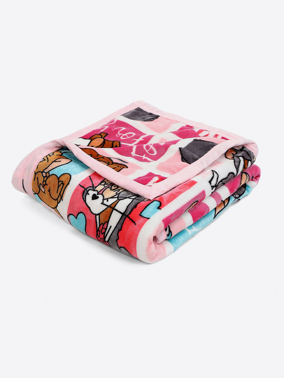 Tom and Jerry with Typography Print Velvety Cartoon Network Pink Baby Blanket