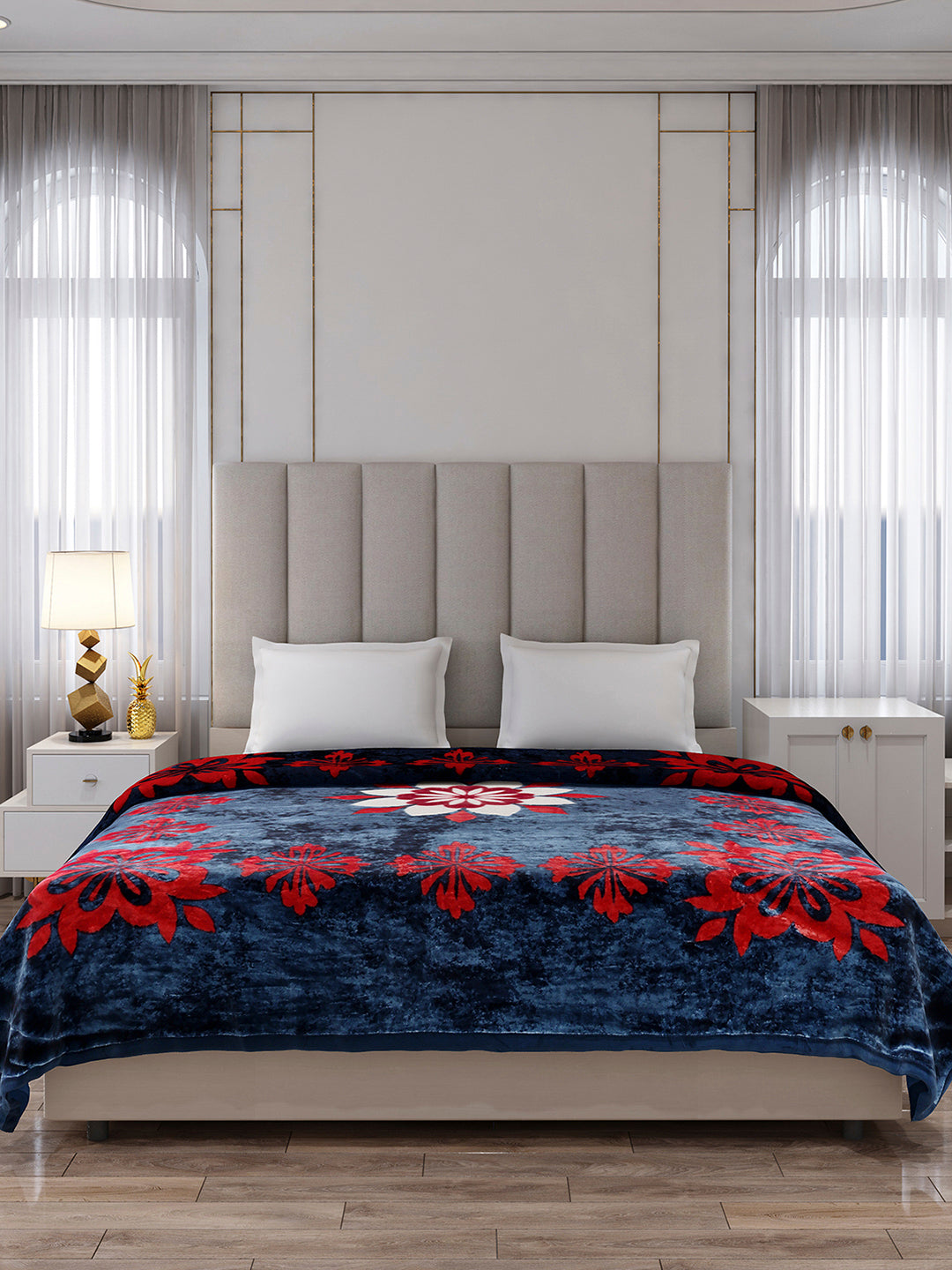 Printed Double Bed 1 Ply, 549 GSM Blanket for Mild Winter - (Roman Box)