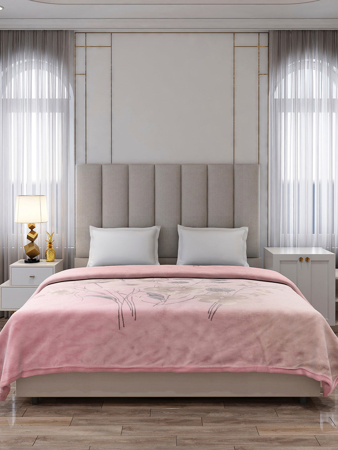 Printed Double Bed 3, 890 GSM Ply Blanket for Heavy Winter - (Rosewood)