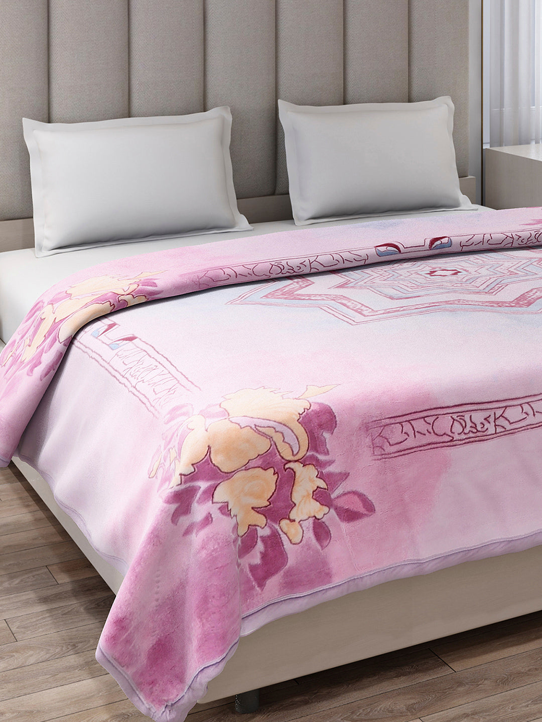 Printed Double Bed 3, 890 GSM Ply Blanket for Heavy Winter - (Rosewood)
