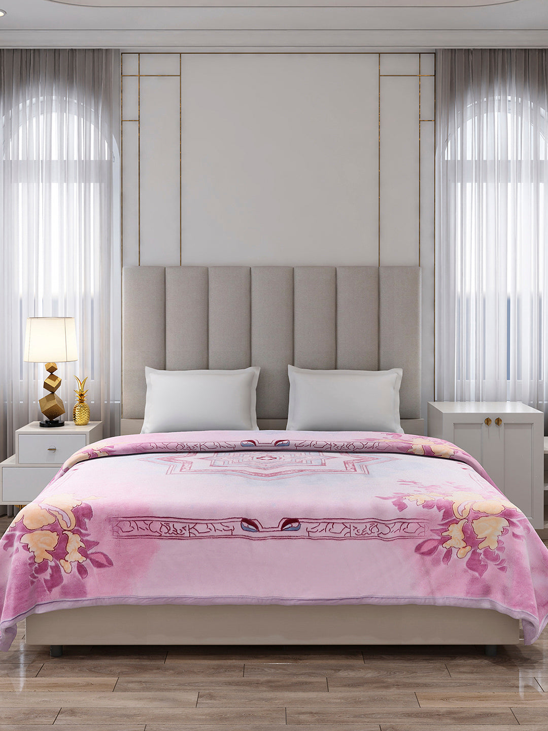 Printed Double Bed 3, 890 GSM Ply Blanket for Heavy Winter - (Rosewood)