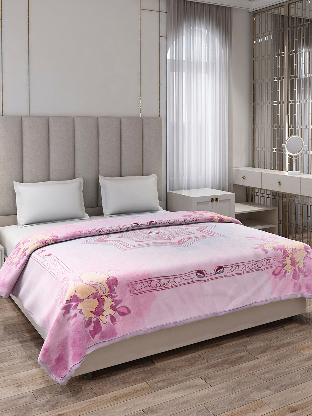 Printed Double Bed 3, 890 GSM Ply Blanket for Heavy Winter - (Rosewood)