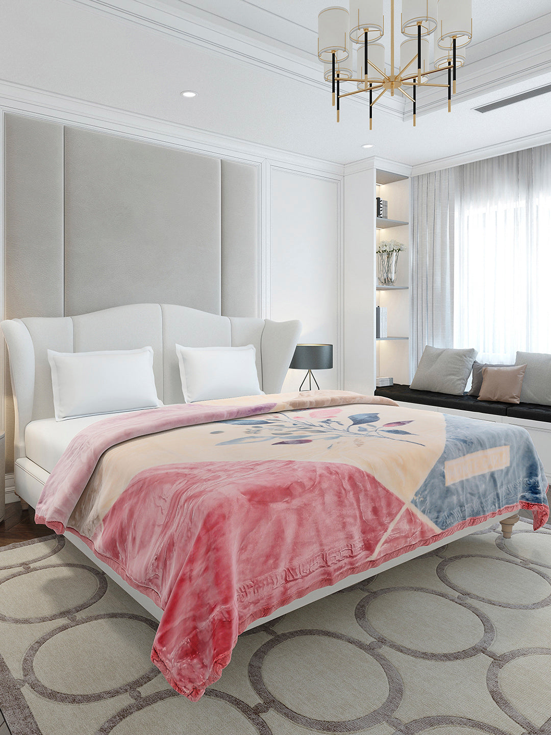 Printed Double Bed 2 Ply, 909 GSM Embossed Blanket for Heavy Winter - (Vista Plus)