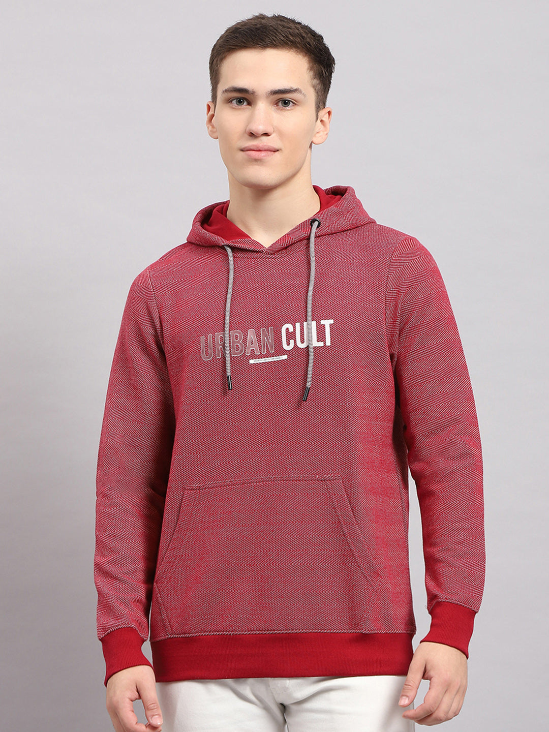 Men Maroon Printed Hooded Full Sleeve T-Shirt