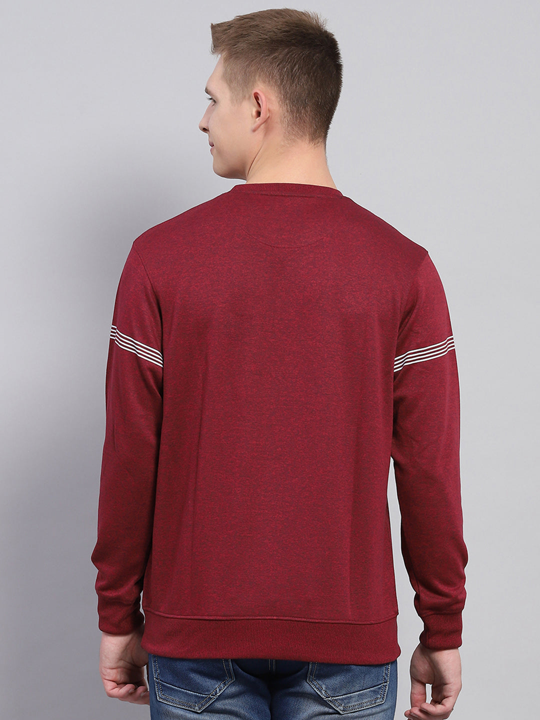 Men Maroon Printed Round Neck Full Sleeve Winter T-Shirt
