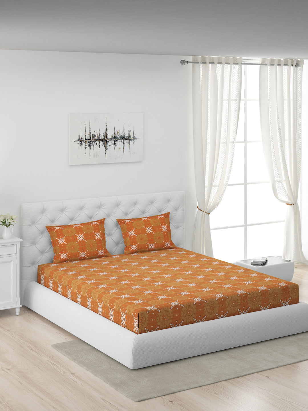 120 GSM Polyester Double Bed 1 Bedsheet with 2 Pillow Covers (Dazzle)