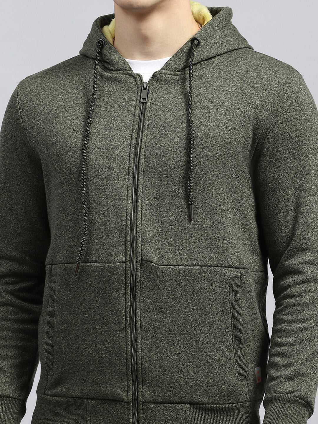Men Green Solid Hooded Full Sleeve Sweatshirt