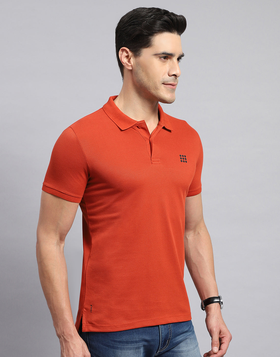 Rock.it Men Rust Solid Collar Half Sleeve T-Shirt