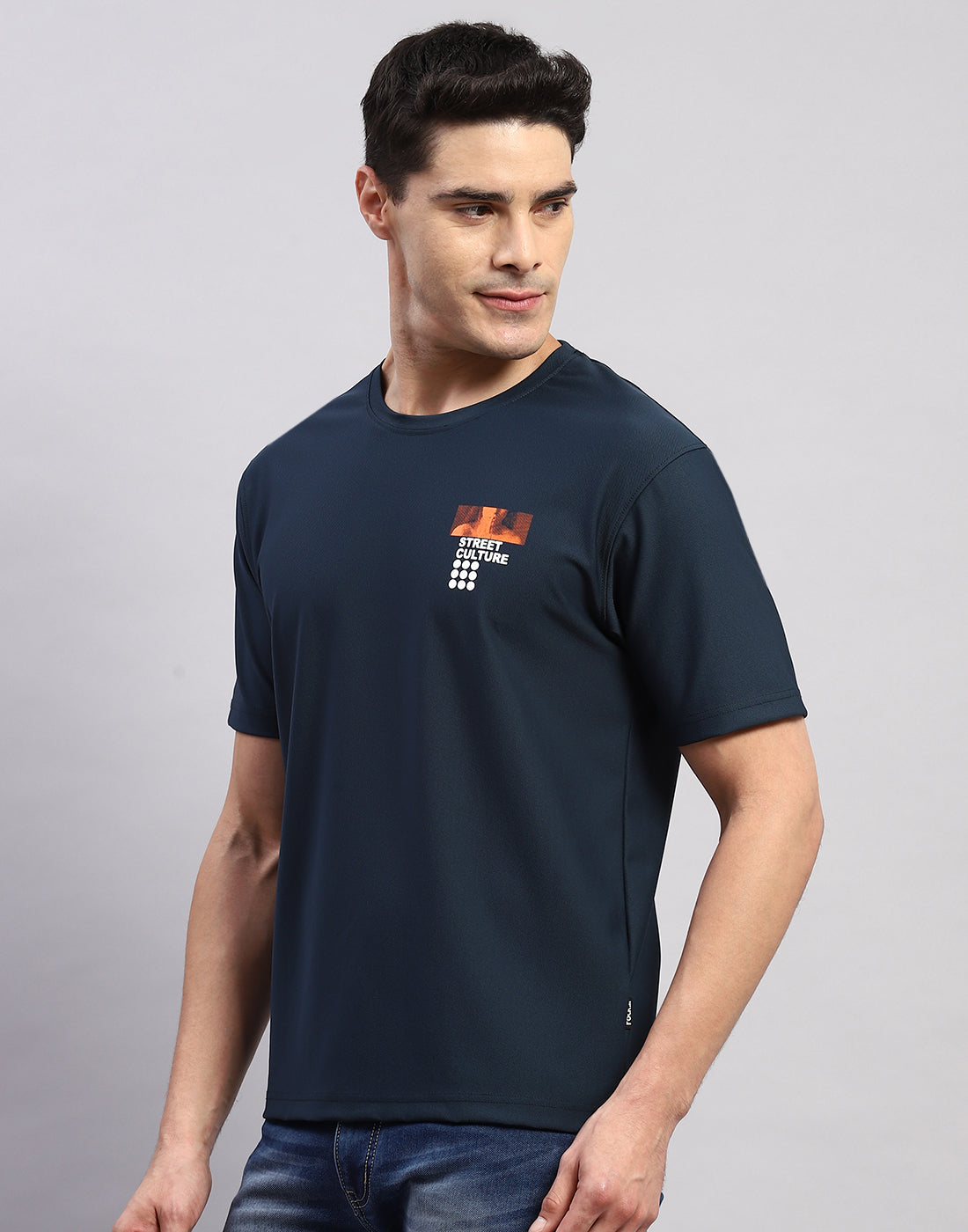 Rock.it Men Navy Blue Printed Round Neck Half Sleeve T-Shirt