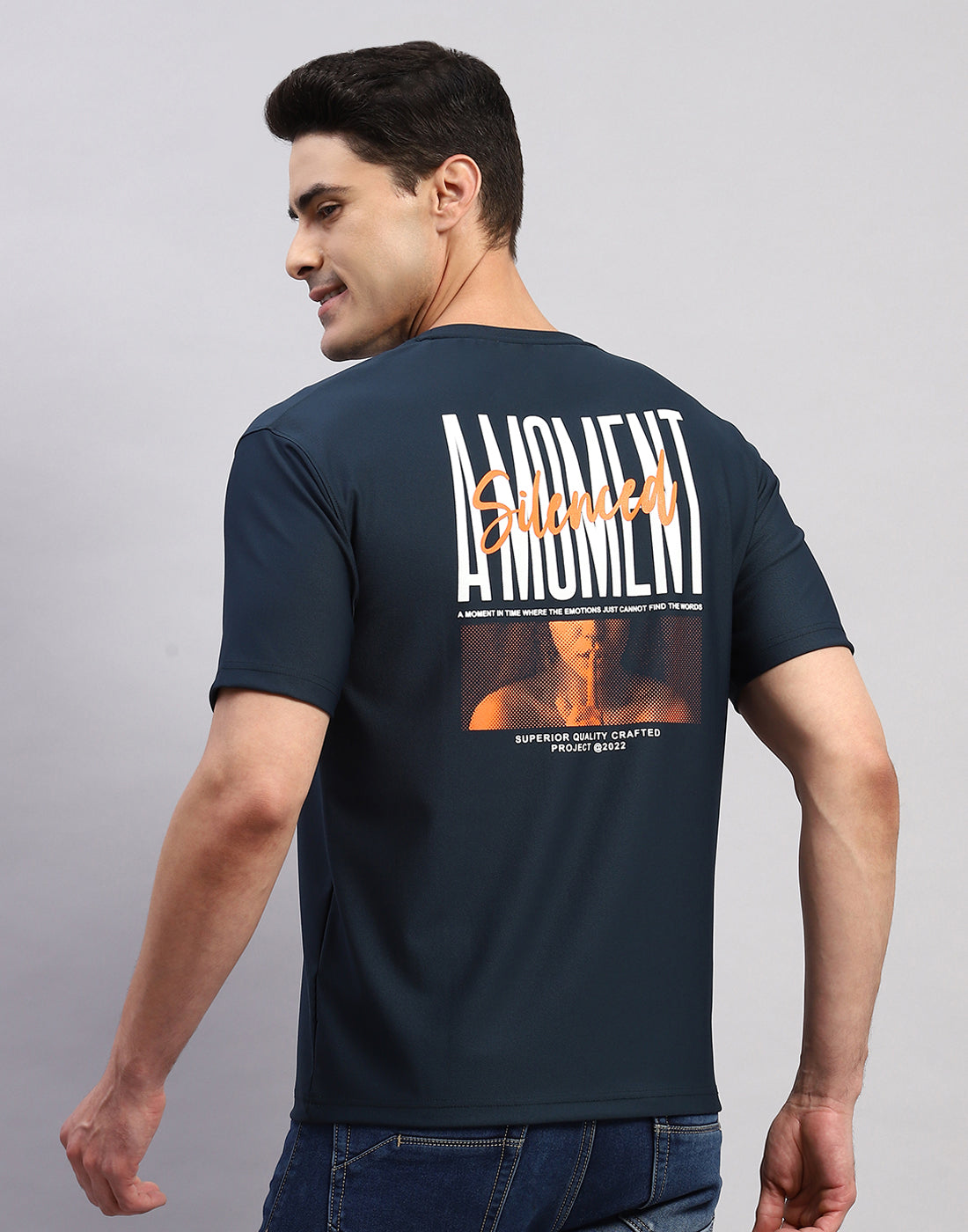 Rock.it Men Navy Blue Printed Round Neck Half Sleeve T-Shirt