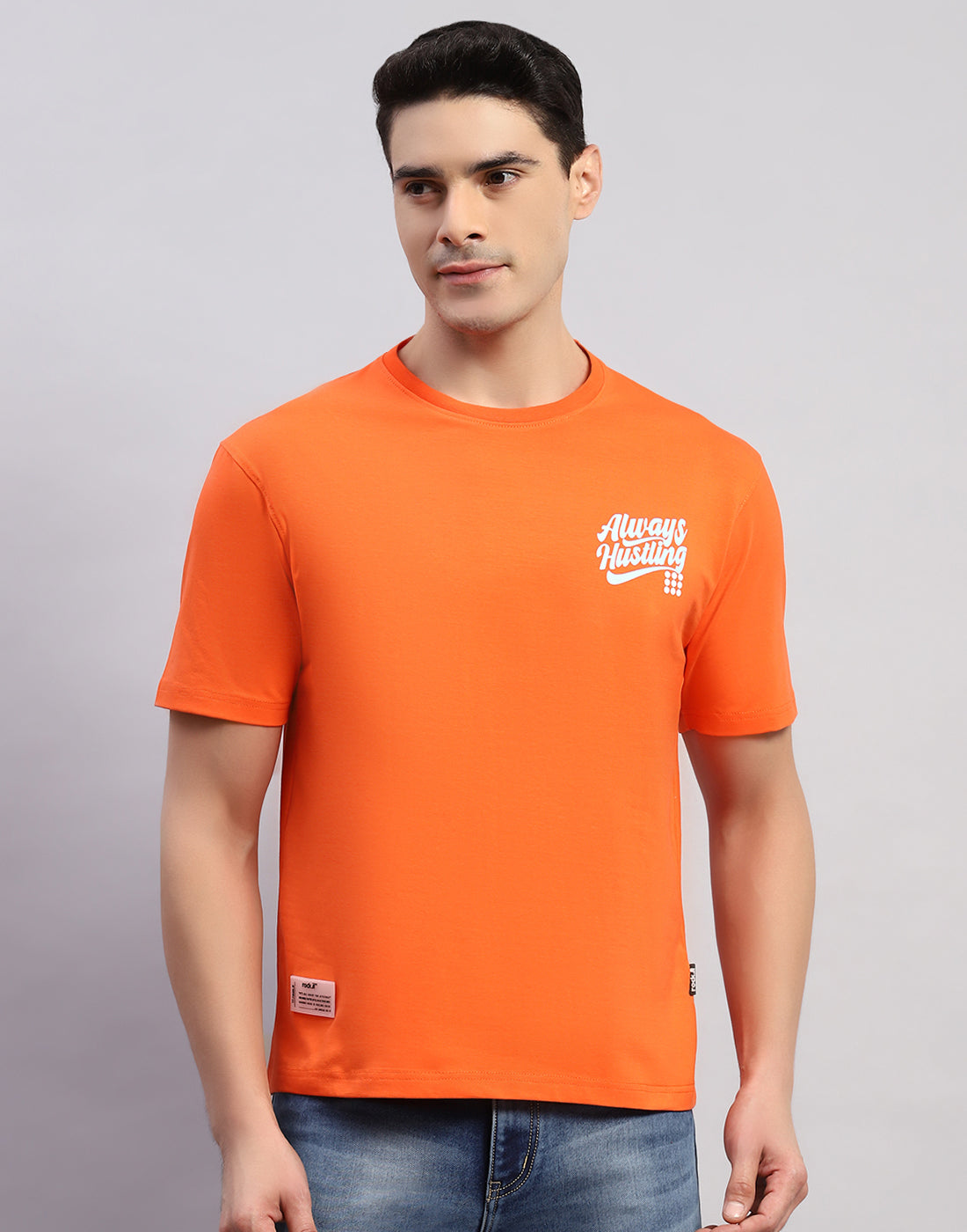 Rock.it Men Orange Printed Round Neck Half Sleeve T-Shirt