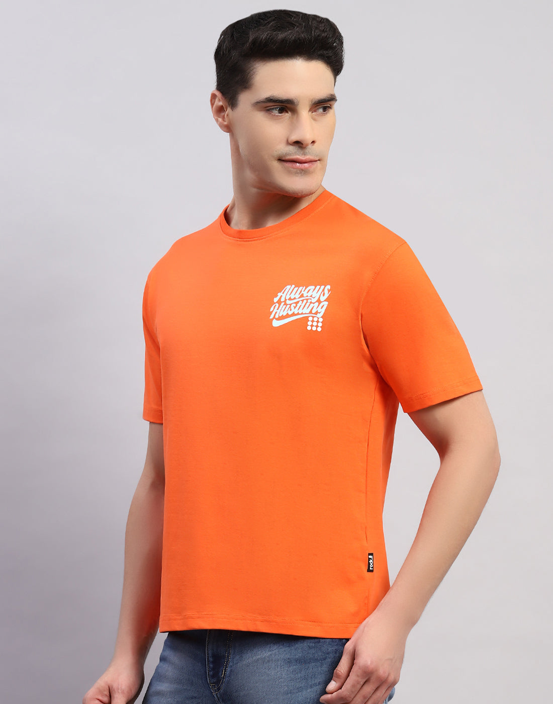Rock.it Men Orange Printed Round Neck Half Sleeve T-Shirt