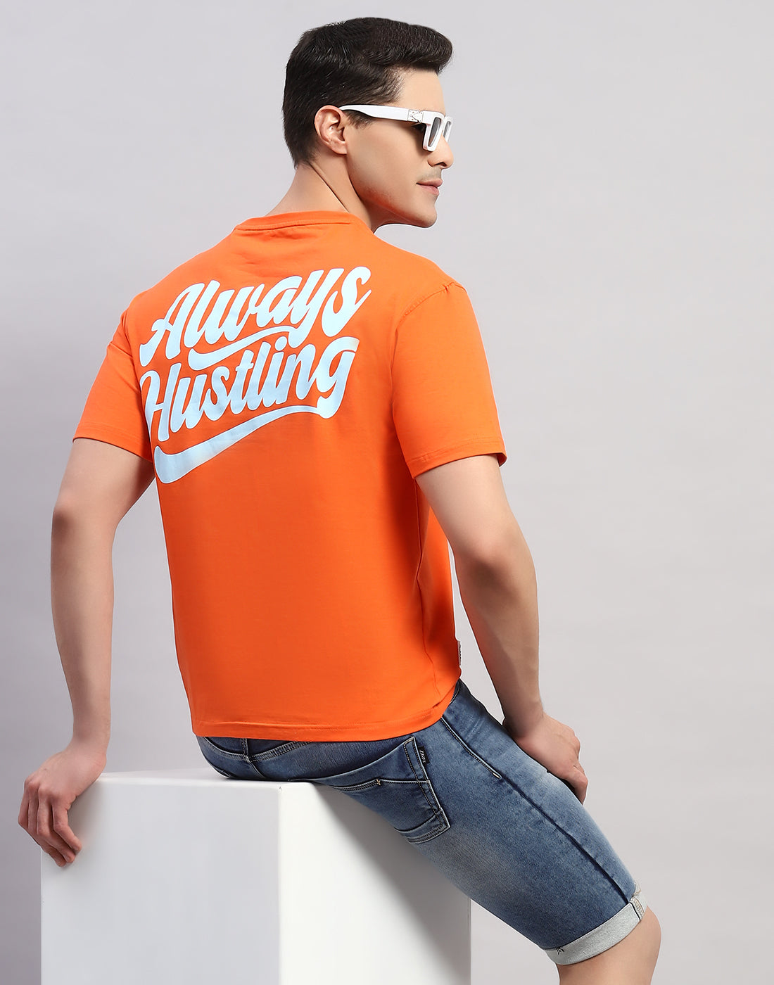 Rock.it Men Orange Printed Round Neck Half Sleeve T-Shirt