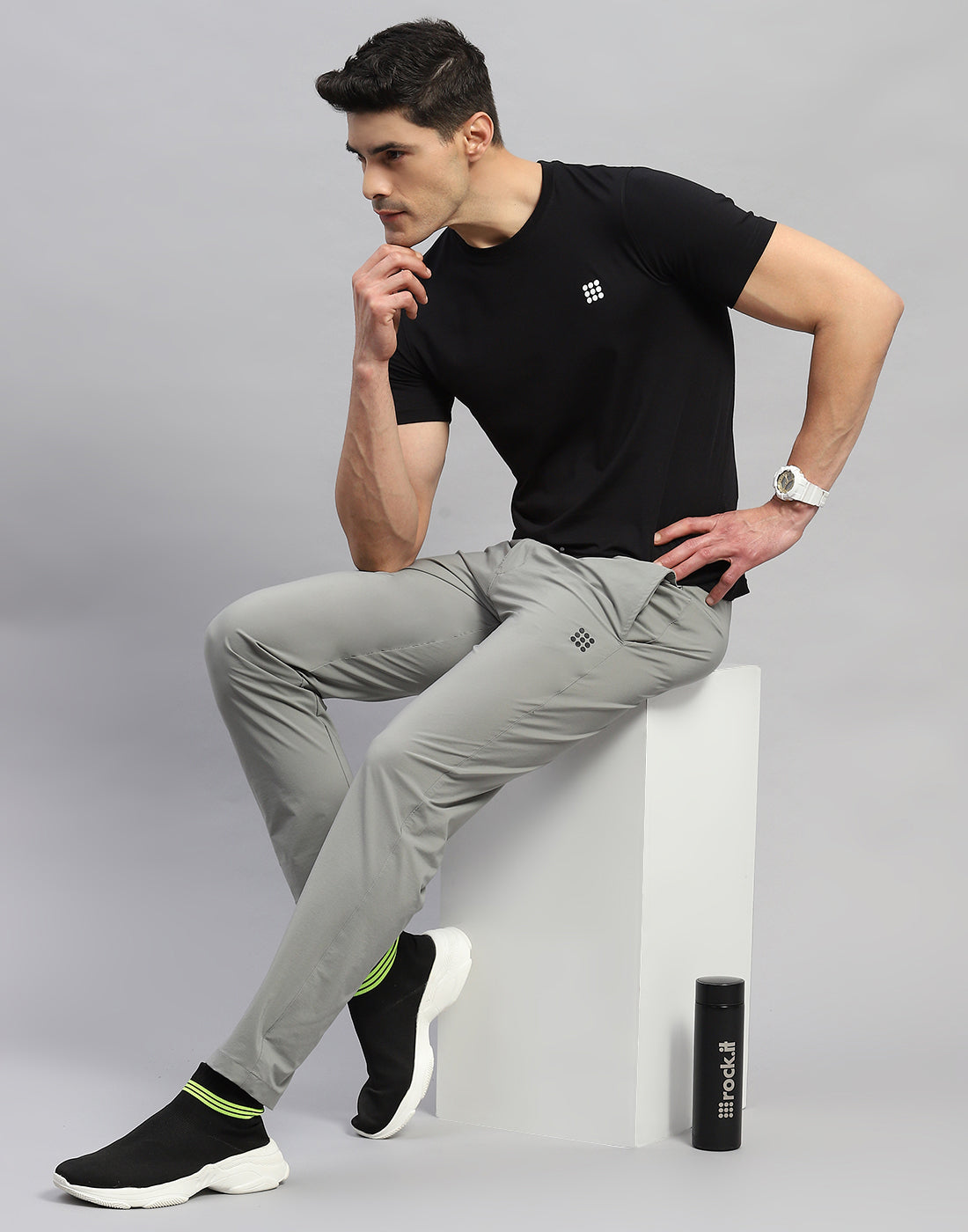 Rock.it Men Grey Solid Regular Fit Lower