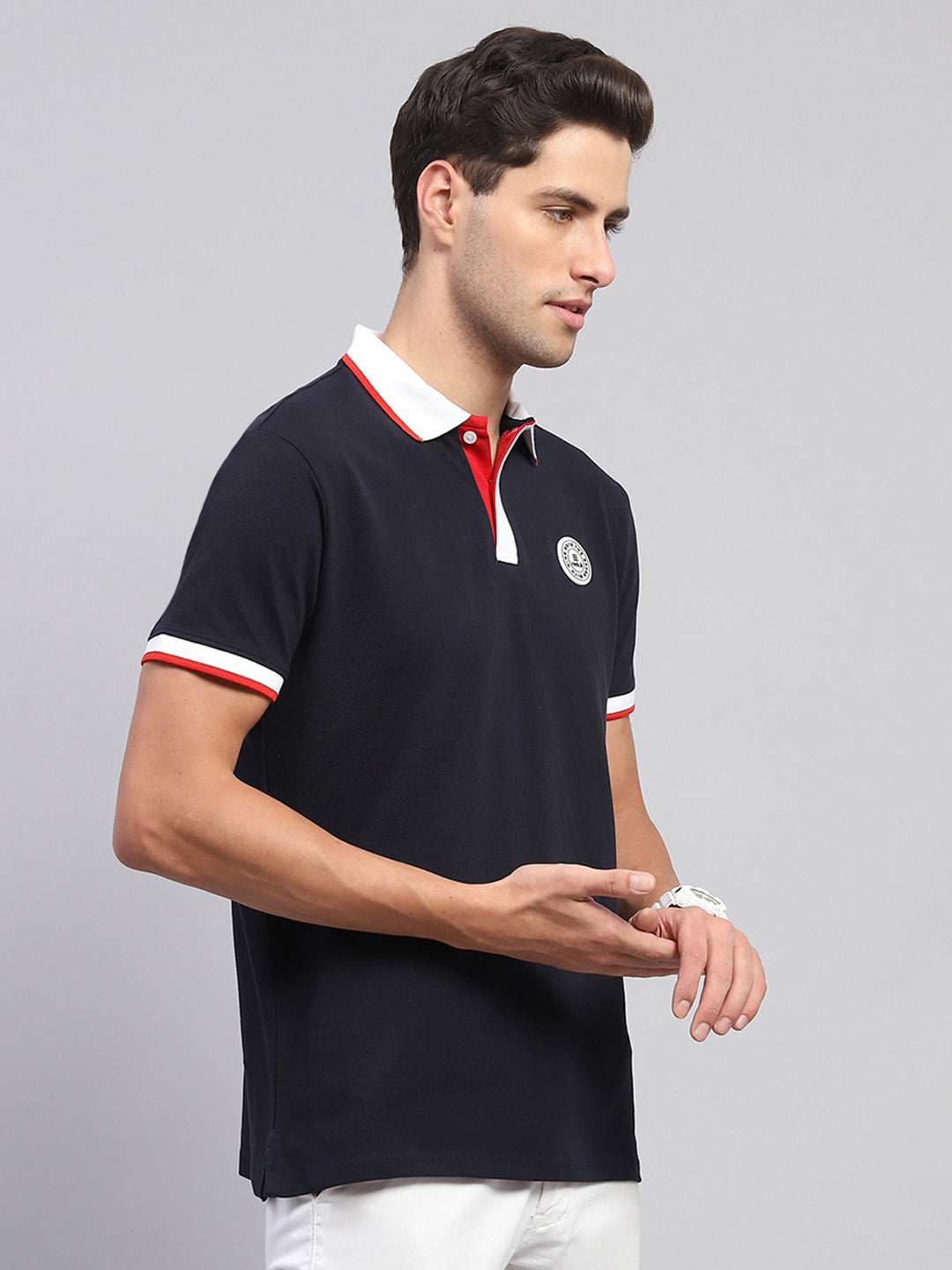 Rock.it Men Navy Blue Solid Collar Half Sleeve T-Shirt