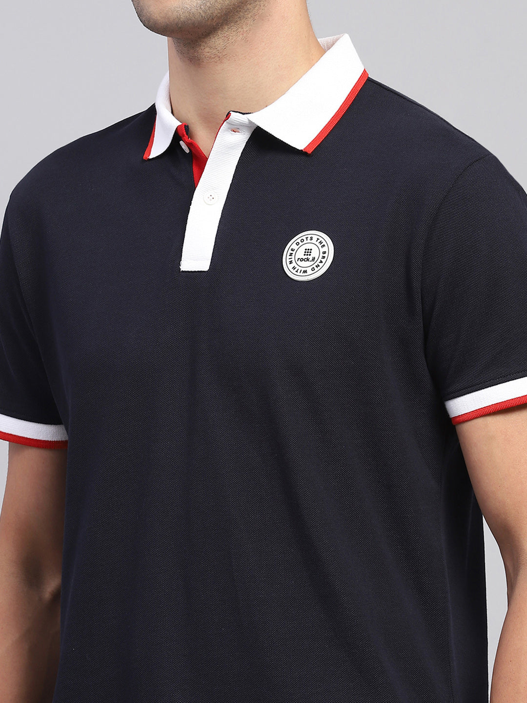 Rock.it Men Navy Blue Solid Collar Half Sleeve T-Shirt