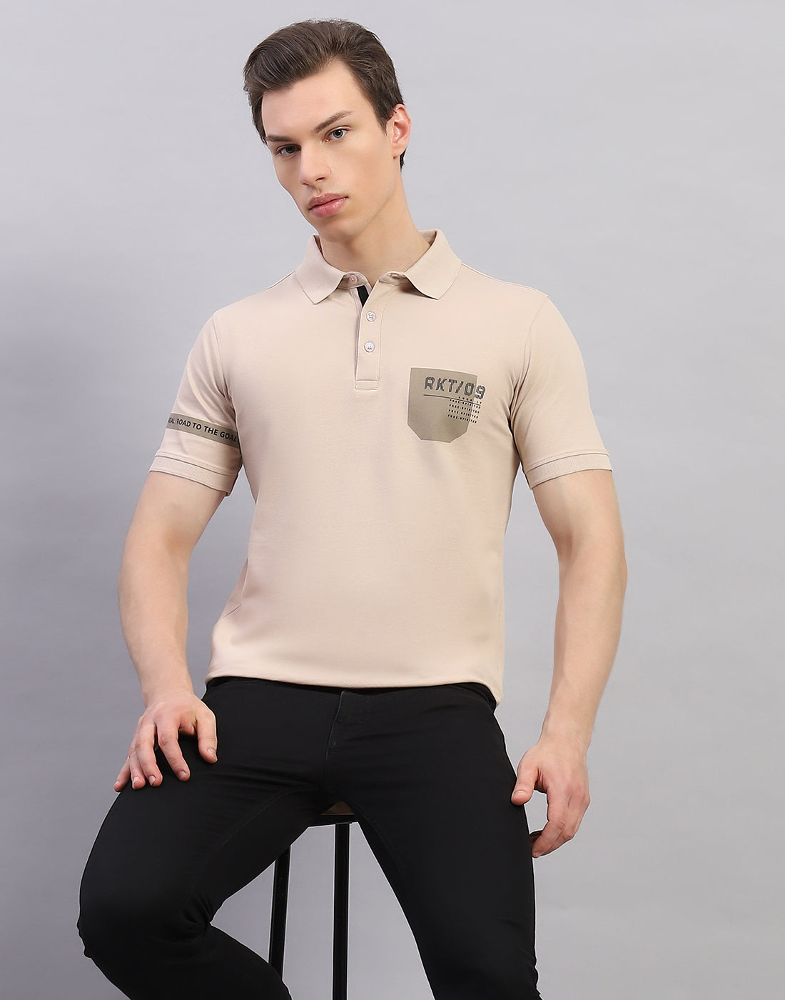 Rock.it Men Beige Solid Polo Collar Half Sleeve T-Shirt